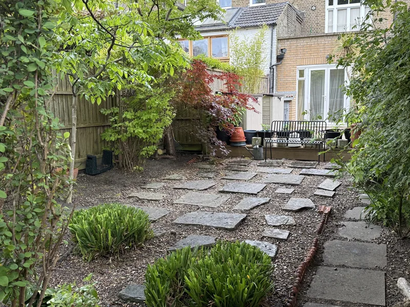 A finished stepping-stone path through new planting